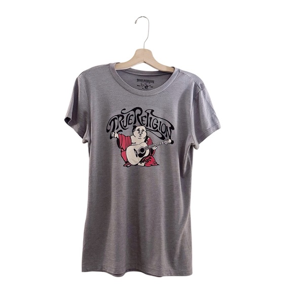 True Religion Buddha Graphic Tshirt Tee Rhinestones Grey - Picture 1 of 8